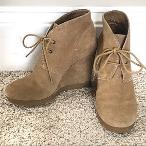 Nine West Tan Leather Wedge Ankle Boots